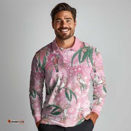 Australia Galah Aboriginal Long Sleeve Polo Shirt Breast Cancer Awareness LT7