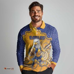 Custom Eagles Football Long Sleeve Polo Shirt Aboriginal Dot Art Pattern DT05