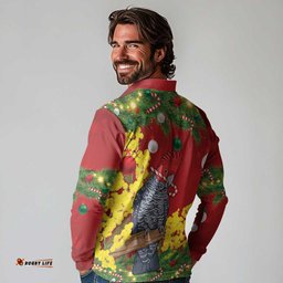Australia Gang-gang Cockatoo Christmas Long Sleeve Polo Shirt Callocephalon Fimbriatum Golden Wattle Red LT14