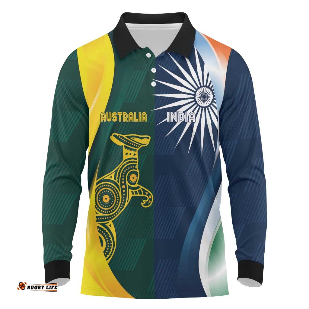 Custom India and Australia Cricket Long Sleeve Polo Shirt Special Half-Half Mix LT7
