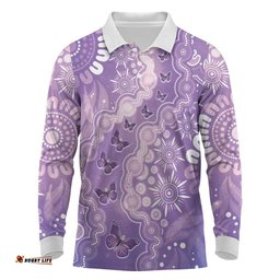 Australia Epilepsy Awareness Long Sleeve Polo Shirt Purple Butterflies Aboriginal LT05
