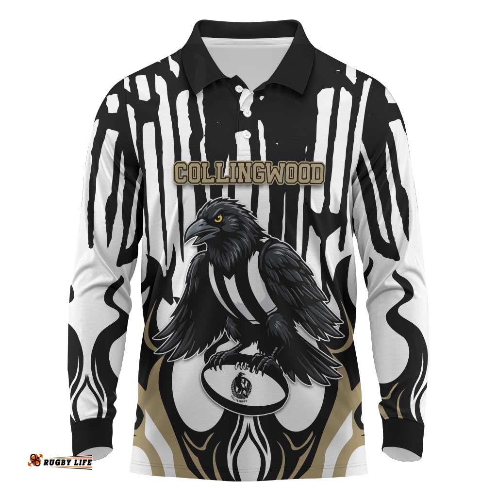 Custom Collingwood Black Long Sleeve Polo Shirt Unique Style DT05