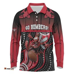 Custom Essendon Go Bombers Long Sleeve Polo Shirt Don The Sash DT05