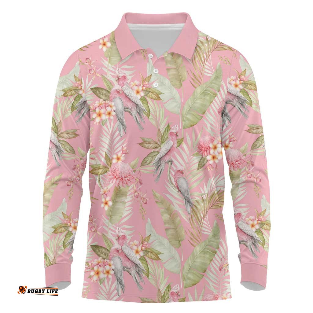 Australia Galah Cockatoo Long Sleeve Polo Shirt Eolophus Soseicapilla Couple Seamless Style LT14