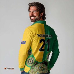 Custom Australia Cricket Spirit 2026 Long Sleeve Polo Shirt World T20 Edition - Aussie Color Aboriginal Motif LT9