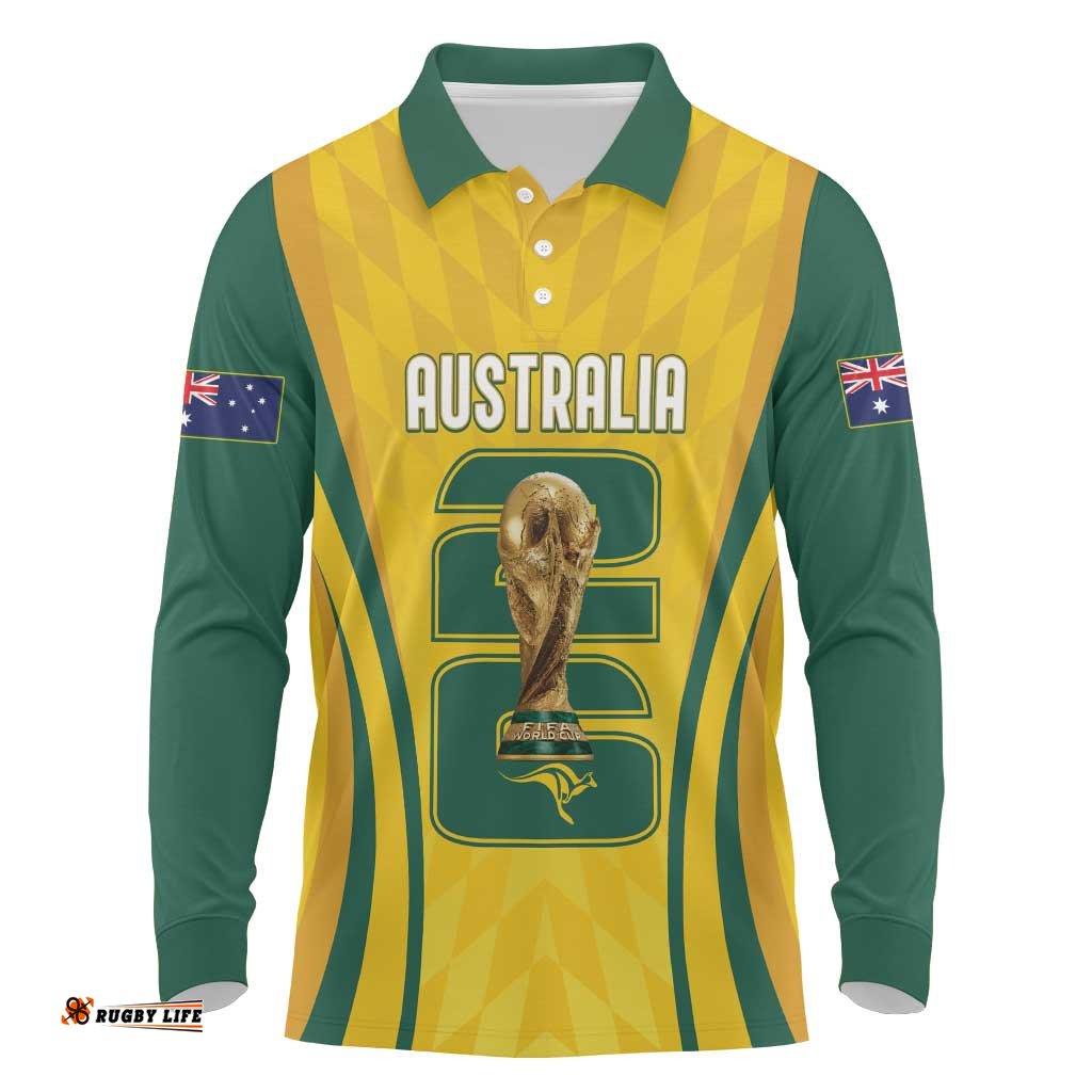 Australia Socceroos Custom Long Sleeve Polo Shirt 2026 Forever Golden LT7