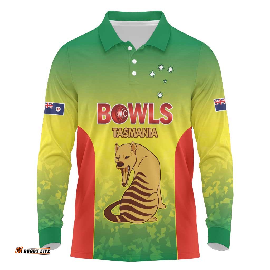 Australian Tasmania Lawn Bowls Custom Long Sleeve Polo Shirt Aussie Minimalist Style LT9