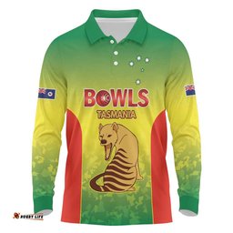 Australian Tasmania Lawn Bowls Custom Long Sleeve Polo Shirt Aussie Minimalist Style LT9