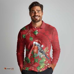 Australian Scarlet Robin Long Sleeve Polo Shirt Aboriginal Inspired Christmas LT9