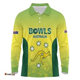 Australian Kangaroo Lawn Bowls Custom Long Sleeve Polo Shirt Aussie Minimalist Style LT9