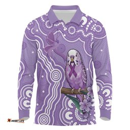 Australia Epilepsy Awareness Long Sleeve Polo Shirt Purple Budgerigar Plumeria Aboriginal LT14