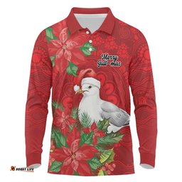 Australian Silver Gull Long Sleeve Polo Shirt Aboriginal Inspired Christmas LT9