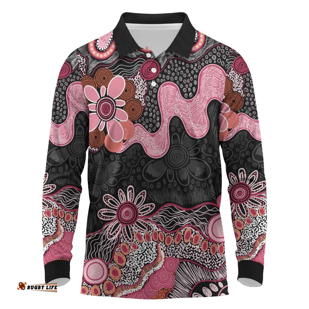 Australia NAIDOC Week 2026 Long Sleeve Polo Shirt Aboriginal Contemporary Art LT7
