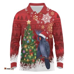 Australia Palm Cockatoo Christmas Long Sleeve Polo Shirt Goliath Cockatoo Santa Merry Chrissie LT14