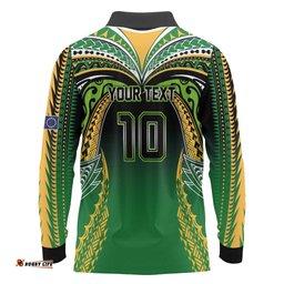 Custom Cook Islands Rugby League Long Sleeve Polo Shirt Avaiki Tatau Tribal Motifs Black Color LT03
