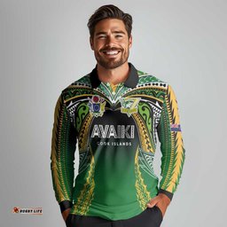 Custom Cook Islands Rugby League Long Sleeve Polo Shirt Avaiki Tatau Tribal Motifs Black Color LT03