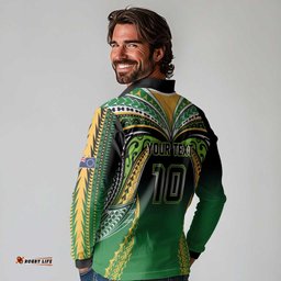 Custom Cook Islands Rugby League Long Sleeve Polo Shirt Avaiki Tatau Tribal Motifs Black Color LT03