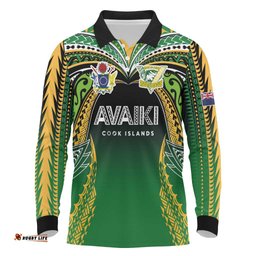 Custom Cook Islands Rugby League Long Sleeve Polo Shirt Avaiki Tatau Tribal Motifs Black Color LT03