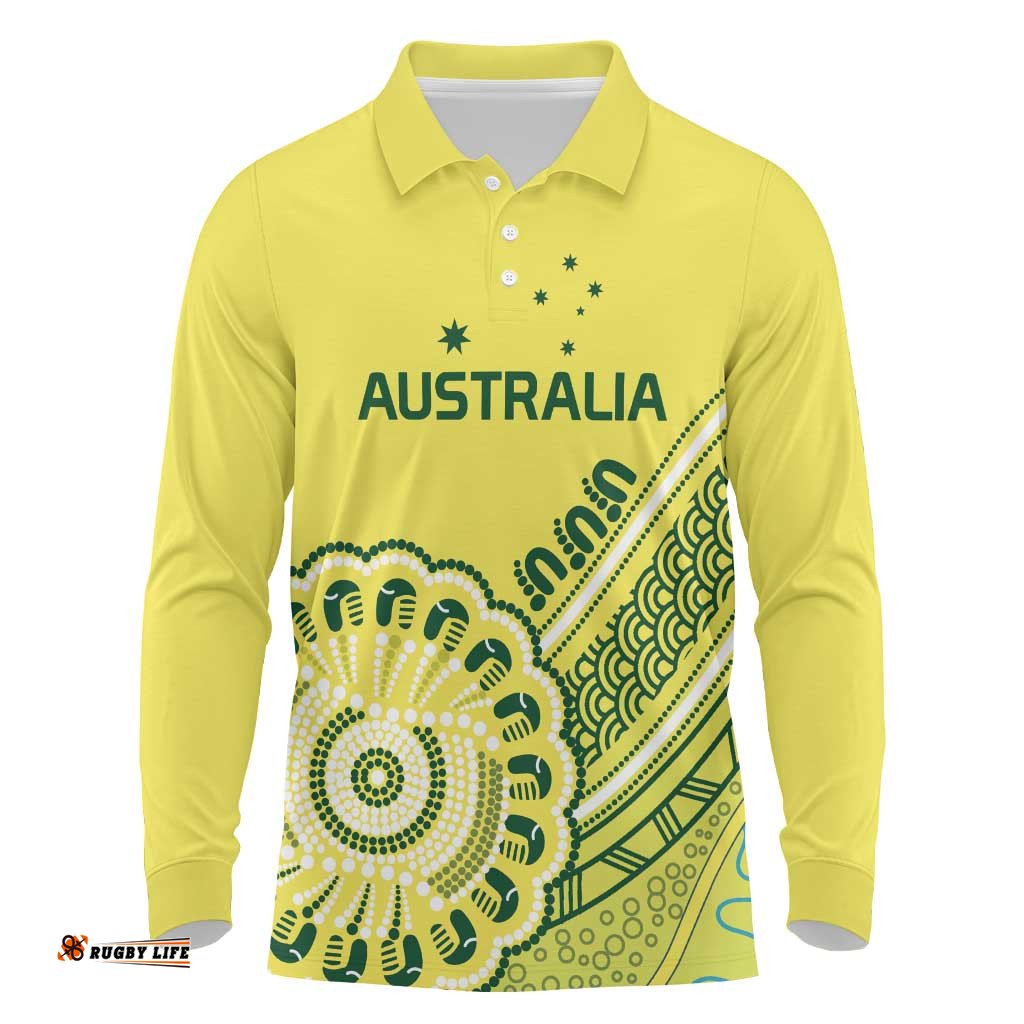 Custom Cricket Aussie Pride Long Sleeve Polo Shirt Aboriginal Dot Art Cricket LT9
