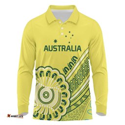 Custom Cricket Aussie Pride Long Sleeve Polo Shirt Aboriginal Dot Art Cricket LT9
