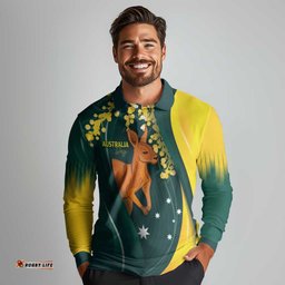 Australia Day Long Sleeve Polo Shirt Kangaroo National Color LT7