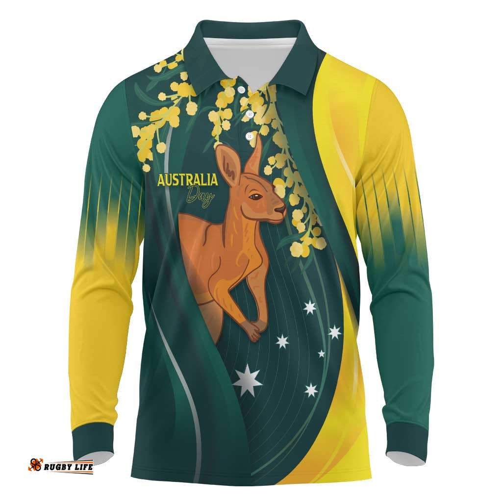 Australia Day Long Sleeve Polo Shirt Kangaroo National Color LT7