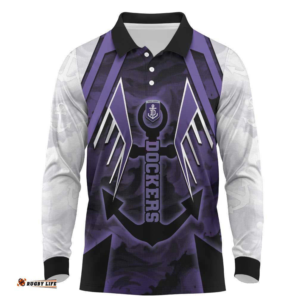 Custom Fremantle Football Long Sleeve Polo Shirt Dockers Anchor Sporty Style DT05
