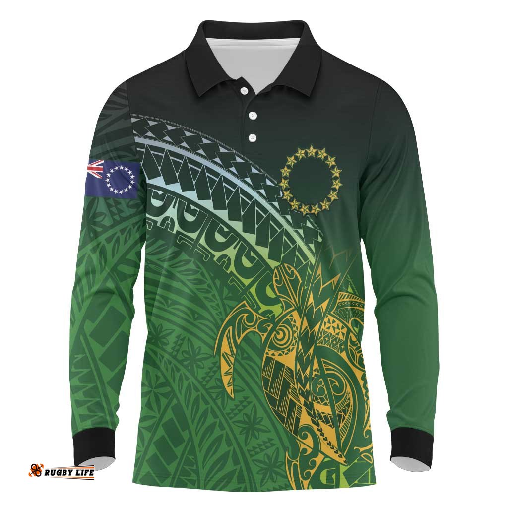 Cook Islands Rugby Kuki Avaiki Long Sleeve Polo Shirt Tribal Turtle LT7