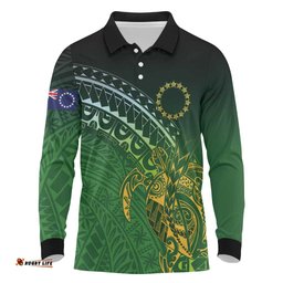 Cook Islands Rugby Kuki Avaiki Long Sleeve Polo Shirt Tribal Turtle LT7