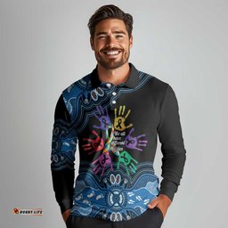 Autism Awareness Australia Indigenous Long Sleeve Polo Shirt We All Have Different Abilities LT14