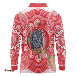 Australia Gang-gang Cockatoo Christmas Long Sleeve Polo Shirt Eucalyptus Blossoms Aboriginal Merry Xmas LT14