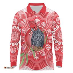 Australia Gang-gang Cockatoo Christmas Long Sleeve Polo Shirt Eucalyptus Blossoms Aboriginal Merry Xmas LT14