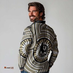 Collingwood Football Club Long Sleeve Polo Shirt Indigenous Monochrome Dot Art Mascot Style TS04