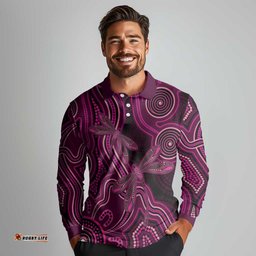 Australia Breast Cancer Awareness Long Sleeve Polo Shirt Pink Dragonflies Aboriginal Art LT14
