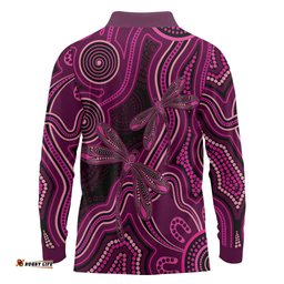 Australia Breast Cancer Awareness Long Sleeve Polo Shirt Pink Dragonflies Aboriginal Art LT14