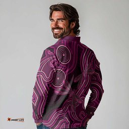 Australia Breast Cancer Awareness Long Sleeve Polo Shirt Pink Dragonflies Aboriginal Art LT14