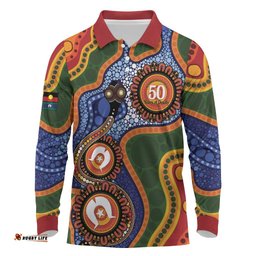 Australia NAIDOC Week 2026 Long Sleeve Polo Shirt 50 Years of Deadly Dhari Snake Aboriginal Art LT14