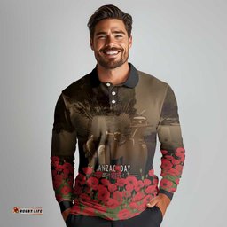 Australia - New Zealand ANZAC Lone Pine Long Sleeve Polo Shirt The Last Post LT7