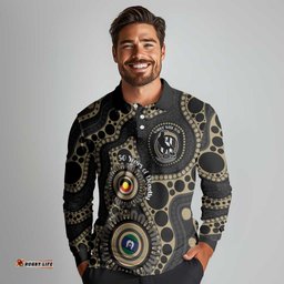 Collingwood NAIDOC Week 2026 Personalised Long Sleeve Polo Shirt 50 Years of Deadly Aboriginal Art LT14