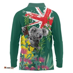 Australia Day Koala Long Sleeve Polo Shirt Aussie Aussie Aussie Oi Oi Oi National Color LT9