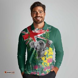Australia Day Koala Long Sleeve Polo Shirt Aussie Aussie Aussie Oi Oi Oi National Color LT9