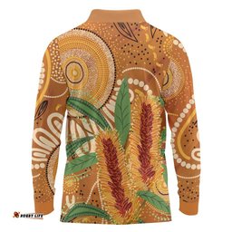 Australia Bottlebrush Long Sleeve Polo Shirt Callistemon Aussie Native Flowers Indigenous Art LT14