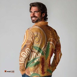 Australia Bottlebrush Long Sleeve Polo Shirt Callistemon Aussie Native Flowers Indigenous Art LT14
