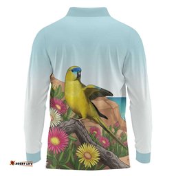 Australia Rock Parrot Long Sleeve Polo Shirt Pigface Carpobrotus Rocky Island Vibes LT14
