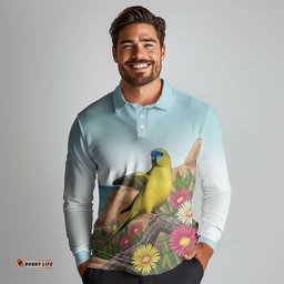 Australia Rock Parrot Long Sleeve Polo Shirt Pigface Carpobrotus Rocky Island Vibes LT14