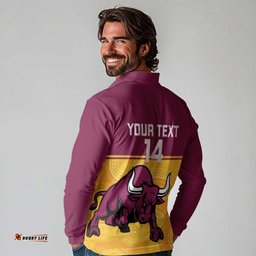 Custom Australia Queensland Cricket Long Sleeve Polo Shirt Go Bulls - Aboriginal Art LT14