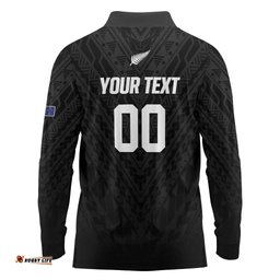 Custom Football New Zealand Long Sleeve Polo Shirt Aotearoa United Black Version LT01