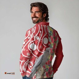 Blue Galah Mutation Christmas Australia Long Sleeve Polo Shirt Falalalala Galalah Bottlebrush Red Aboriginal Art LT14