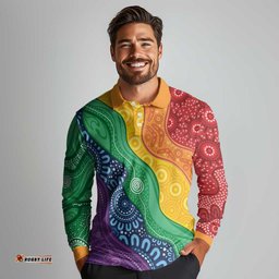 Australia First Nation LGBTQ+ Long Sleeve Polo Shirt Aboriginal Rainbow Flag LT7
