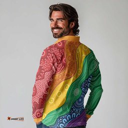 Australia First Nation LGBTQ+ Long Sleeve Polo Shirt Aboriginal Rainbow Flag LT7